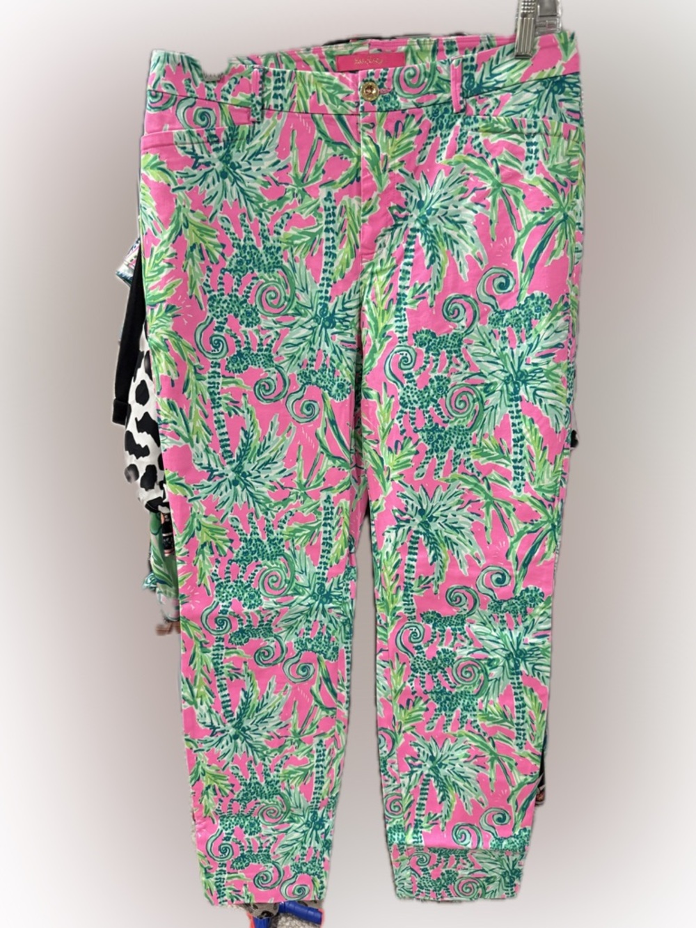 NWOT Lilly Pulitzer Neon Pink Tropical Leaf Print Pants - Picture 2 of 10